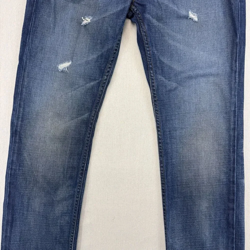 Hudson Jeans Mens 32 Distressed Straight Leg Button Fly Made USA Medium Wash